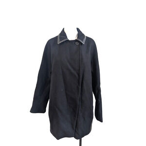 La Marque Collection Womens Size Large Wool Coat Overcoat Black Leather Trim